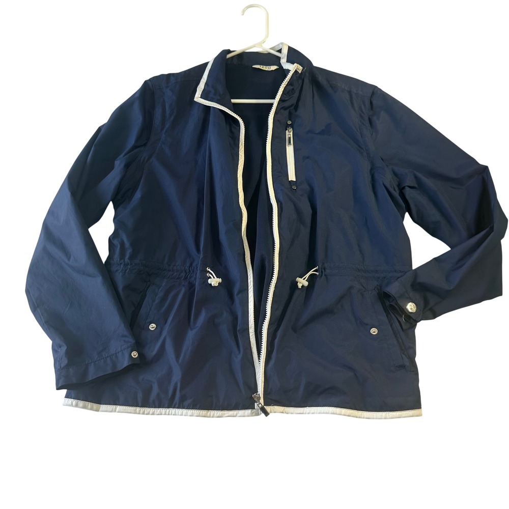 Izod Golf Womens XL Navy Blue Windbreaker Full Zip Mesh Lined Jacket 9739